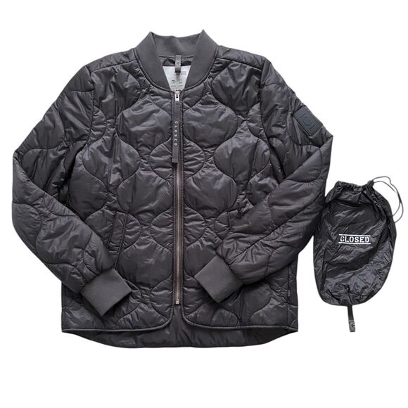 CLOSED Brand Womens Short Quilted Zip-Up Jacket Water Repellent Gray Size Small - Picture 2 of 8